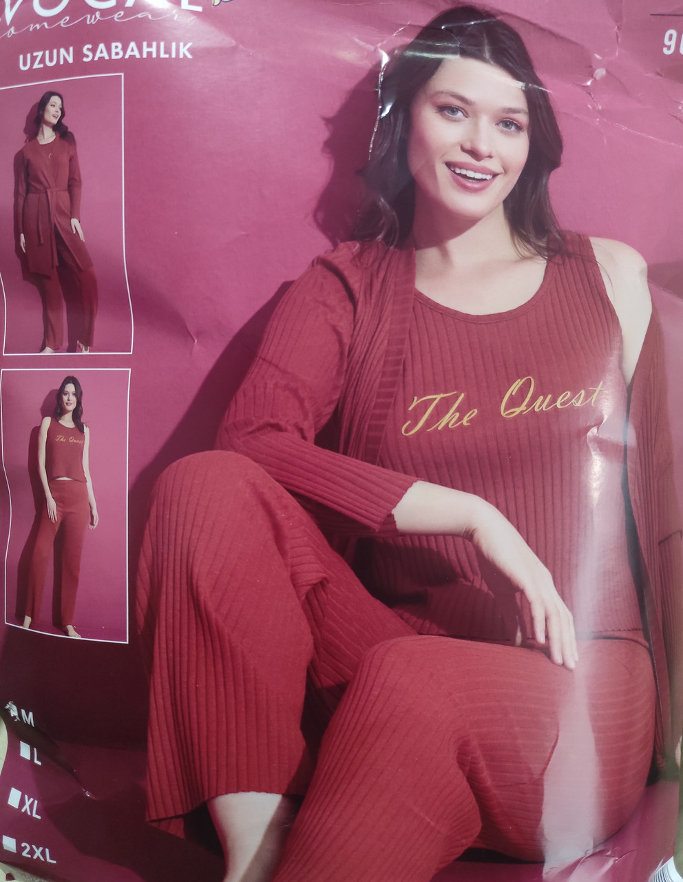 Жіноча піжама комплект для дому трійка рубчик бавовна 42-46р Vocal Туреччина теракотовий, фото 1