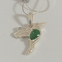 Серебряный женский кулон Колибри с зелеными камнями