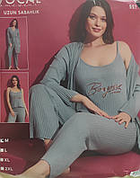 Жіноча піжама комплект для дому трійка рубчик бавовна 42/44р Vocal Туреччина оливковий