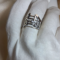 Женское серебряное кольцо "Мелодия" скрипичный ключ и ноты с золотой пластиной