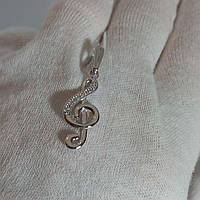 Женский серебряный кулон Скрипичный ключ с фианитами