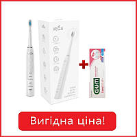 Электрическая звуковая зубная щетка на 5 режимов Vega VT-600 W (белая) + Зубная паста GUM SENSIVITAL+, 75 мл