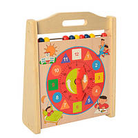 Детская деревянная игрушка счеты и часы с цифрами и английским алфавитом MD 2359 Центр развивающий