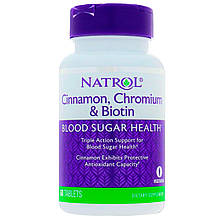 Кориця для зниження цукру, Cinnamon Biotin Chromium, Natrol, 60 таблеток
