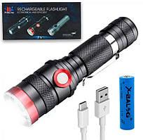 Ліхтар ручний акумуляторний X-Balog BL-736-T6 ліхтарик протиударний з кліпсою зумом 18650