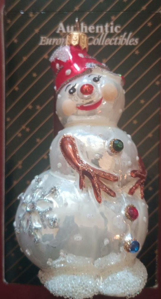 Скляна ялинкова іграшка Сніговик з відром на голові Irena