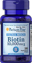 Біотин, Biotin, Puritan's Pride, 10.000 мкг, 100 гелевих капсул