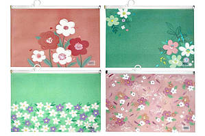 Папка на блискавці zip-lock А4 ООПТ Квіти на сатині, з фольгою (12)