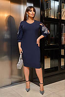 Елегантна облягаюча жіноча сукня з аплікацією із страз на рукавах з 48 по 58 розмір, фото 3