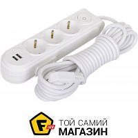 Удлинитель 5 Makel Удлинитель с защитными шторками + USB с заземлением 3 гн. белый 5 м N3811063