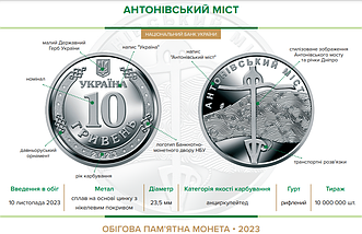 Обігова пам’ятна монета “Антонівський міст” в сувенірній упаковці, фото 6