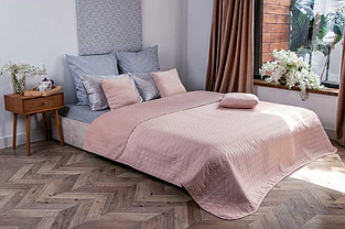 Покривало на двоспальне ліжко 180x220 стьобане дизайнерське, однотонні пледи мікрофібра Персиковий