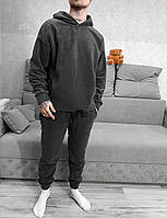 Мужской спортивный костюм (цвет графит) качественный комплект штаны худи с капюшоном плотный флис sHS4