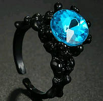 Жіноче кільце чорне з каменем синім розмір регулюється