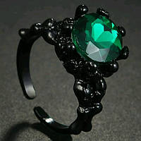 Жіноче кільце чорне з каменем зеленим розмір регулюється