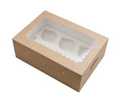 Коробка для 6 кексів, мафінів, капкейків з мелованого картону з вікном Крафтова 240х180х90 мм