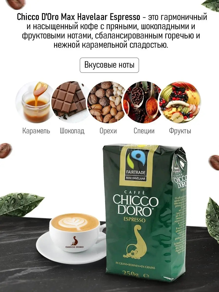 ОРИГИНАЛ! Кофе зерновой CHICCO D'ORO Espresso Max Havelaar 1кг