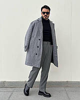 Мужское стильное пальто оверрсайз серого цвета Premium Турция