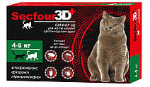 Краплі Секфор 3Д Secfour 3D від бліх і кліщів для котів вагою від 4 до 8 кг, 2 піпетки (S-747)