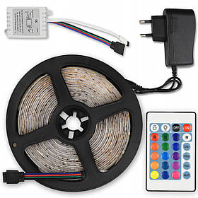 Світлодіодна стрічка багатобарвна 3528 RGB 5 м Led c пультом iC227