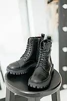 Женские ботинки Balenciaga Boot Tractor Fur Black ❄️ (Без лого, матова шкіра,  9 люверсів)