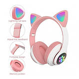 Бездротові навушники LED з котячими вушками STN-28 Рожеві SV227, фото 2