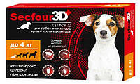 Капли Секфор 3Д Secfour 3D от блох и клещей для собак весом до 4 кг, 2 пипетки (S-746)