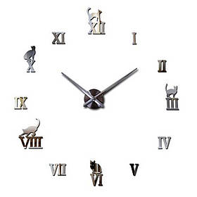 Настінний 3D годинник DIY Clock 55-75 см Кішки Срібло iC227