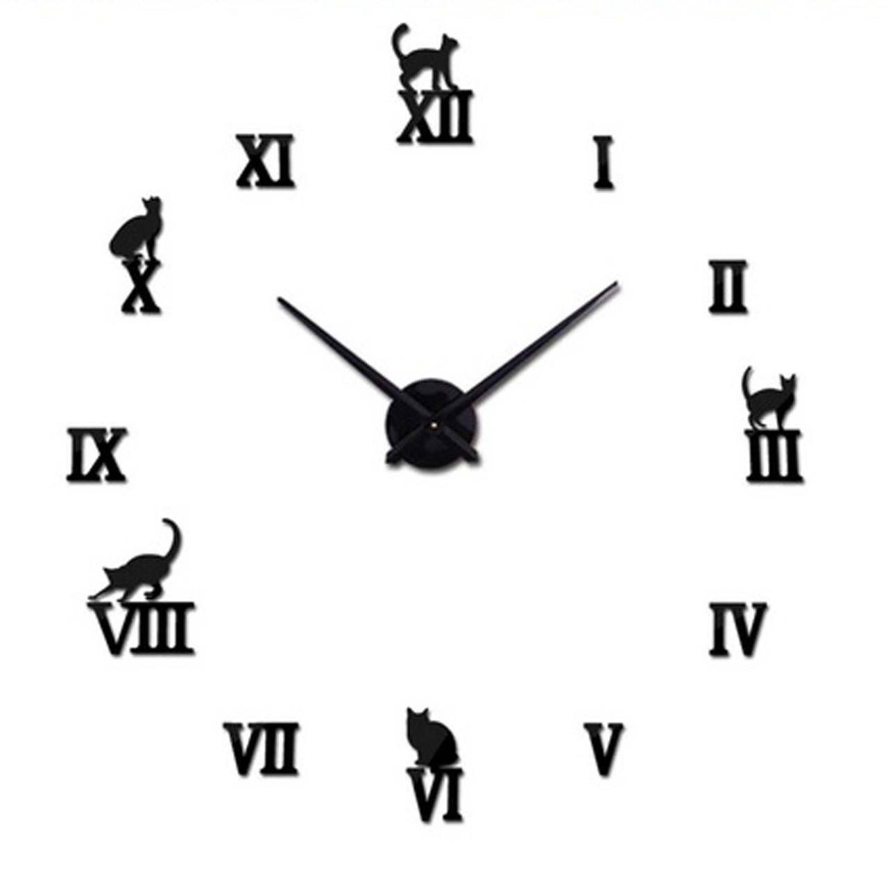 Настінні 3D годинники DIY Clock 100-120 см Кішки Чорний SV227, фото 1