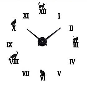Настінні 3D годинники DIY Clock 100-120 см Кішки Чорний iC227