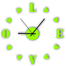 Настінні 3D годинники DIY Clock 80-100 см Love світяться у темряві iC227