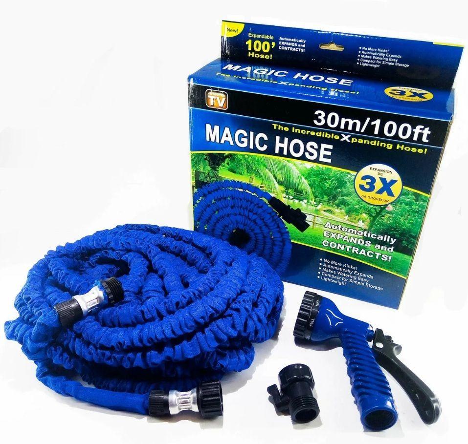 Садовий шланг Magic Hose 30 метрів для поливу саду з розпилювачем Синій SV227