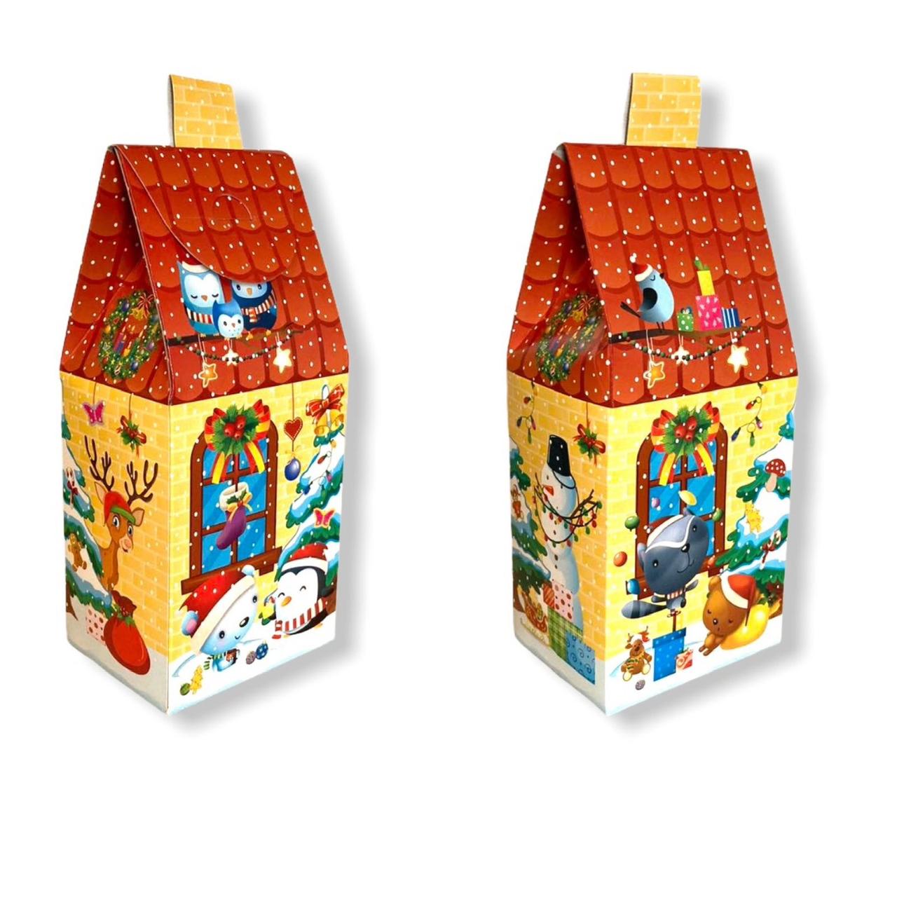 Новогодняя Коробка для Конфет (350гр) Картонная Упаковка для Подарков Красный Сказочный Дом (25 шт) - фото 1 - id-p1983013574