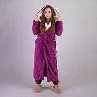 Теплий жіночий маховий халат з каптуром Шиншилла Pink