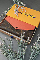 Жіночий гаманець  коричневий + жовтогарячий конверт великий Луї Віттон