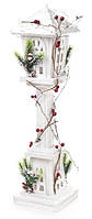 Декоративный фонарь "Зимний домик" 60см, деревянный белый с LED-подсветкой