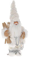 Новогодняя фигура "Санта Клаус с Лыжами и Фонарем" 30см, белый