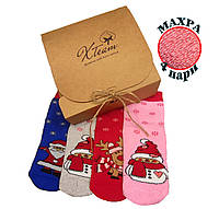 Набор детских новогодних носков махра, бокс носков 4 пары р.22-24 (34-36)