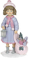 Декоративная статуэтка "Девочка с Подарками" 20см, полистоун, голубой с розовым
