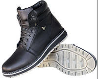 Размеры 40, 41, 42, 44, 45  Кожаные мужские зимние ботинки Maxus на меху, черные, полноразмерные