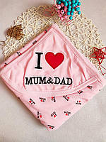 Детское махровое полотенце 2-х шаровой розовый(я люблю маму и папу)р.95х80см