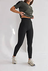 Лосіни жіночі утеплені з високою посадкою darni чорні легінси мікродайвінг з начосом