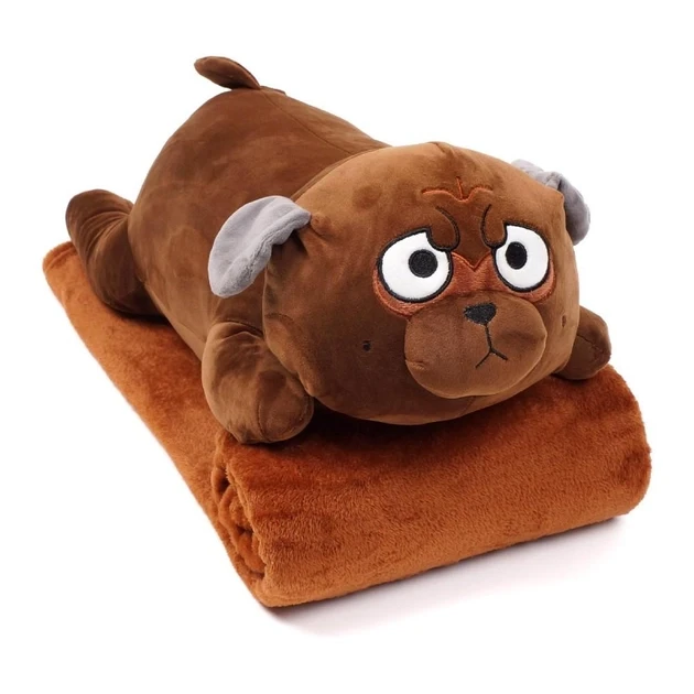 Плюшевая игрушка-подушка -плед Мопс 3 в1, коричневый, 60 см - фото 1 - id-p2016921006