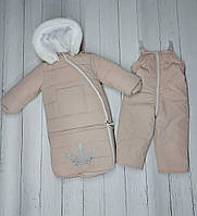 Зимовий теплий дитячий комбінезон-трансформер 3в1 на овчині: курточка, конверт для ніг, напівкомбінезон