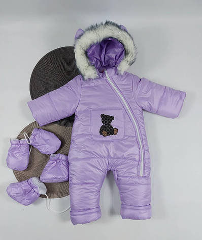 Зимовий дитячий теплий комбінезон 6-12 міс 74 розмір, 12-18 міс 80 розмір на овчинці з капюшоном, фото 1