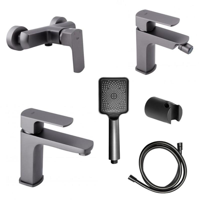 Набір змішувачів Qtap 6 в 1 Lipno для душу з душовим гарнітуром та біде (QTLIPNO1023101G + QTLIPNO2023101G +, фото 1