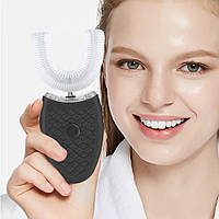 Электрическая зубная щетка ультразвуковая U-образной формы на аккумуляторе массажная отбеливающая черная