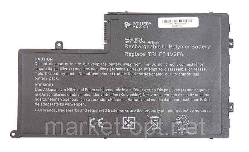 Акумулятор PowerPlant для ноутбуків DELL Inspiron 15-5547 Series (TRHFF, DL5547PC) 11.1V 3400mAh, фото 1