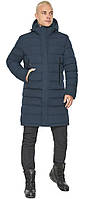 Чоловіча зимова темно-синя куртка з капюшоном на затяжках модель 51801