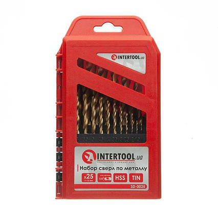 Набір свердел для металу HSS, покриття Ti, 1.0-13.0 мм, 25 од. INTERTOOL SD-0025